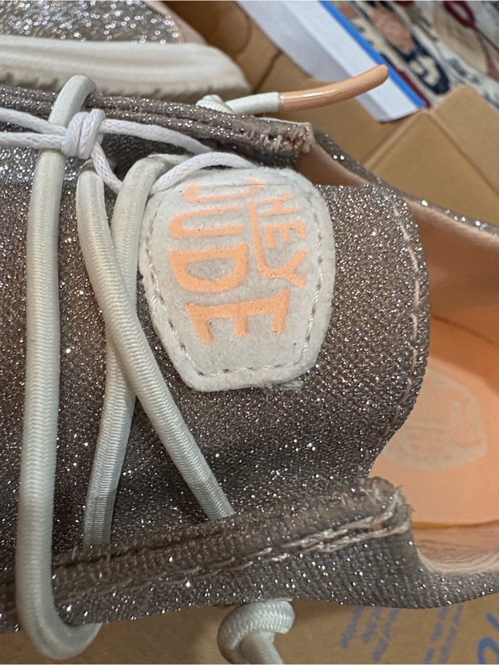 Hey Dude Sparkle Slip-Ons in Taupe with Peach Lining. Absolutely Charming!! - Picture 6 of 6